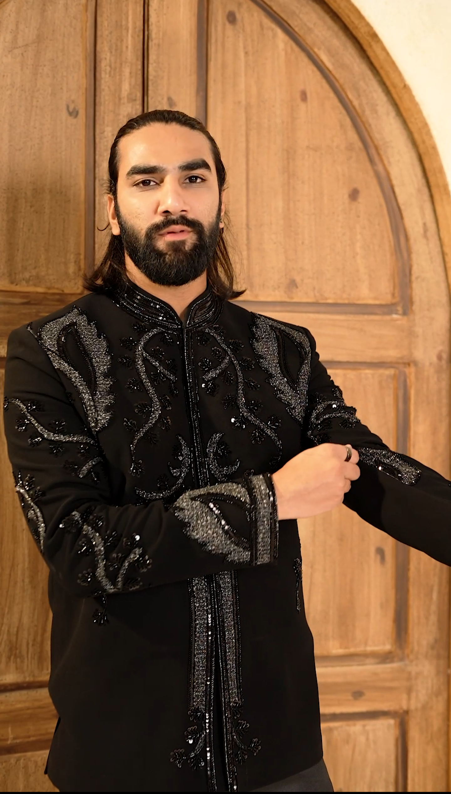 Noir Majesty: Black Cutdana 2-Piece Jodhpuri Set