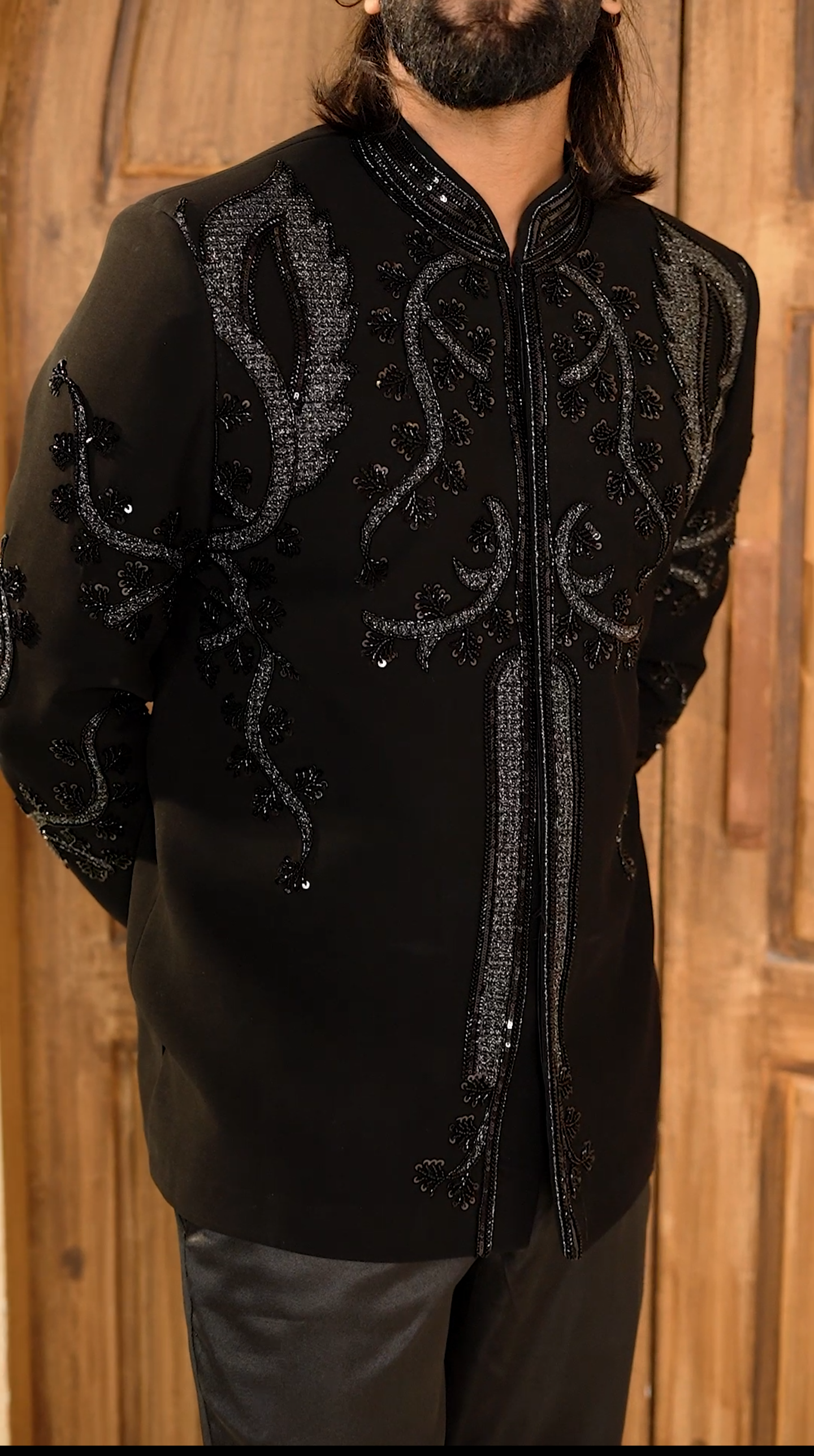 Noir Majesty: Black Cutdana 2-Piece Jodhpuri Set