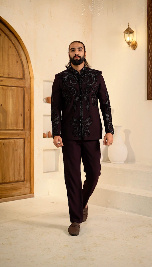 Royal Purple Cutdana 2-Piece Jodhpuri Set