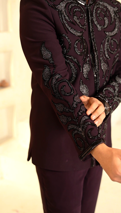 Royal Purple Cutdana 2-Piece Jodhpuri Set