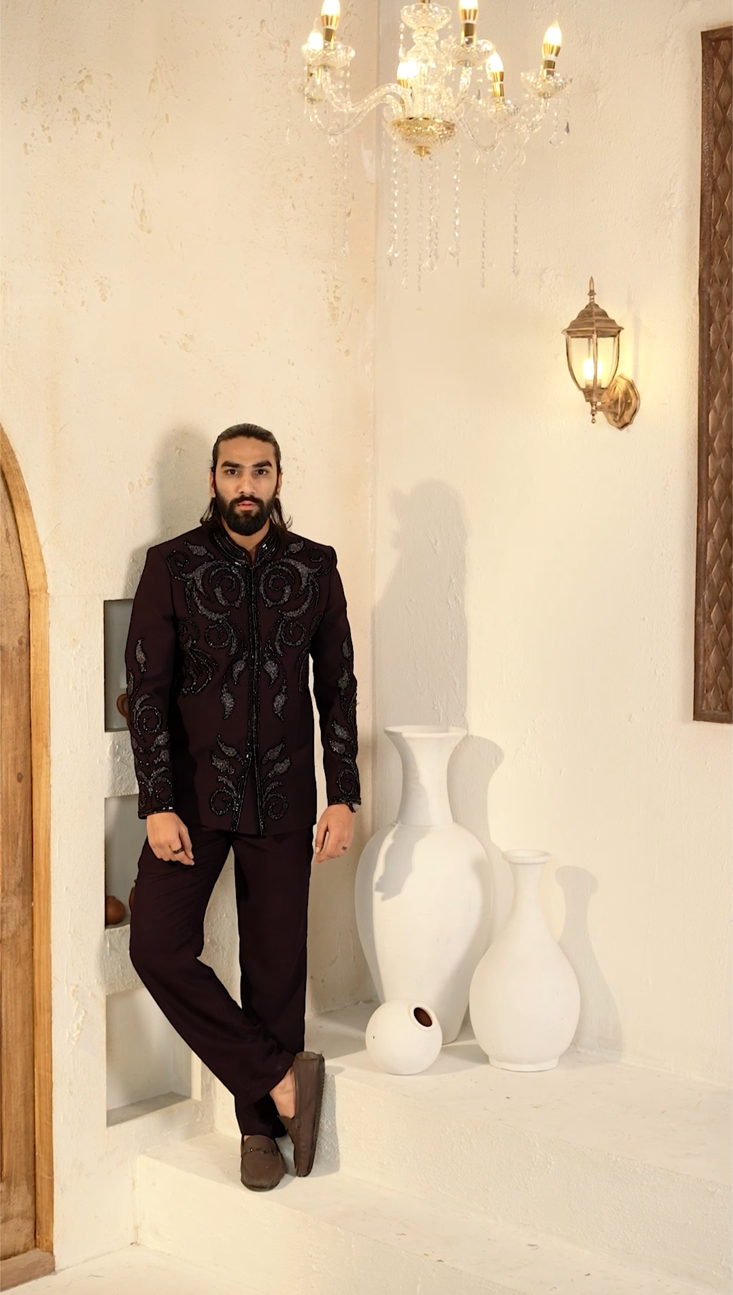 Royal Purple Cutdana 2-Piece Jodhpuri Set