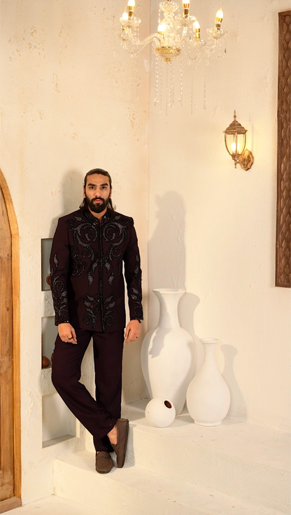 Royal Purple Cutdana 2-Piece Jodhpuri Set