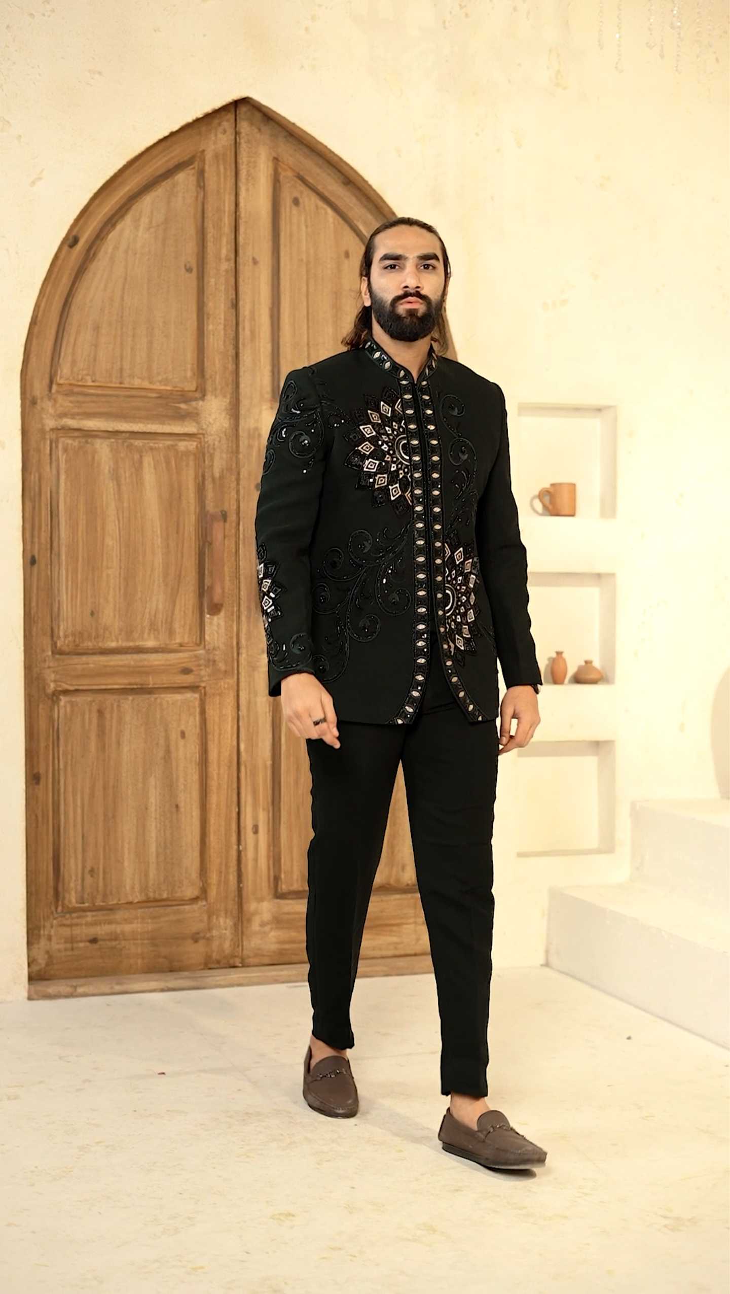 Regal Bloom Jodhpuri – 2-Piece Floral Cutdana Embroidered Suit Elegance in Dark Green