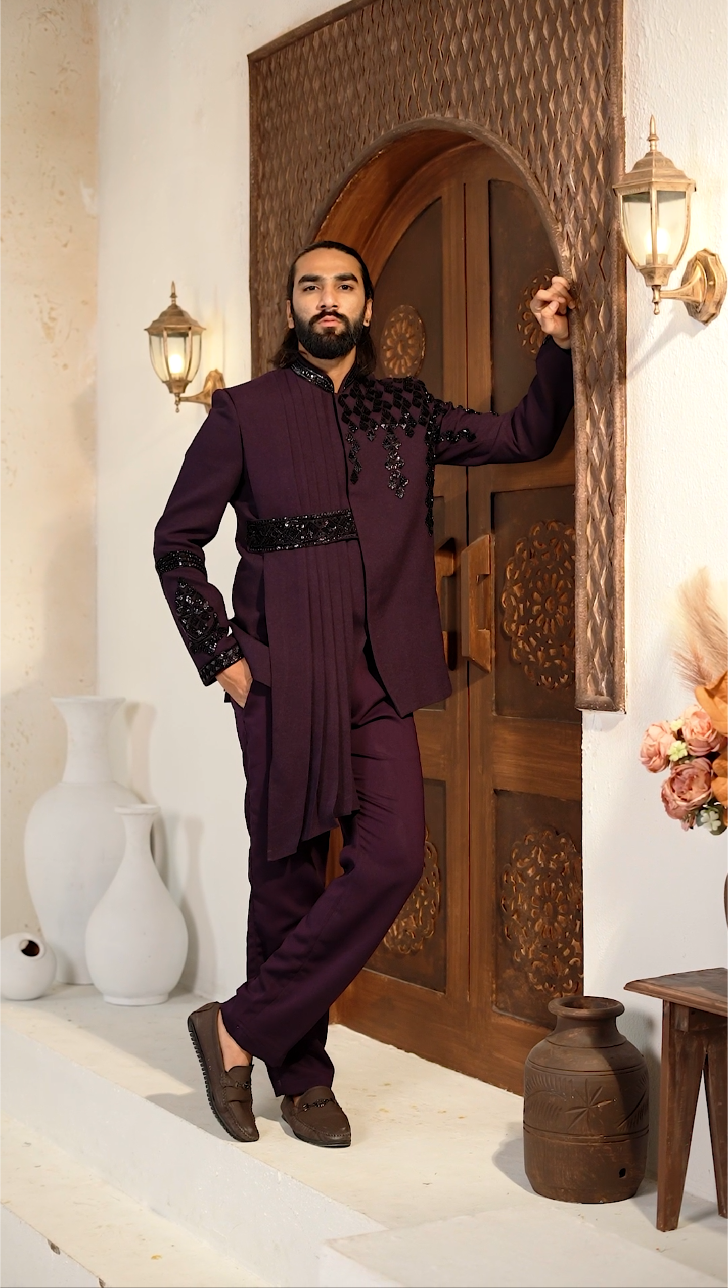 Luxury Purple Cutdana 2-Piece Jodhpuri Set