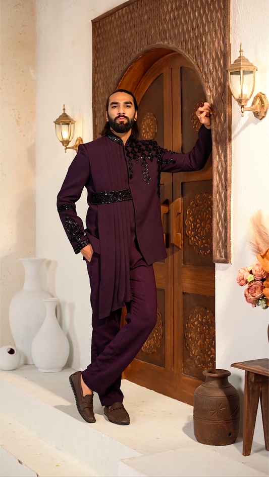 Luxury Purple Cutdana 2-Piece Jodhpuri Set