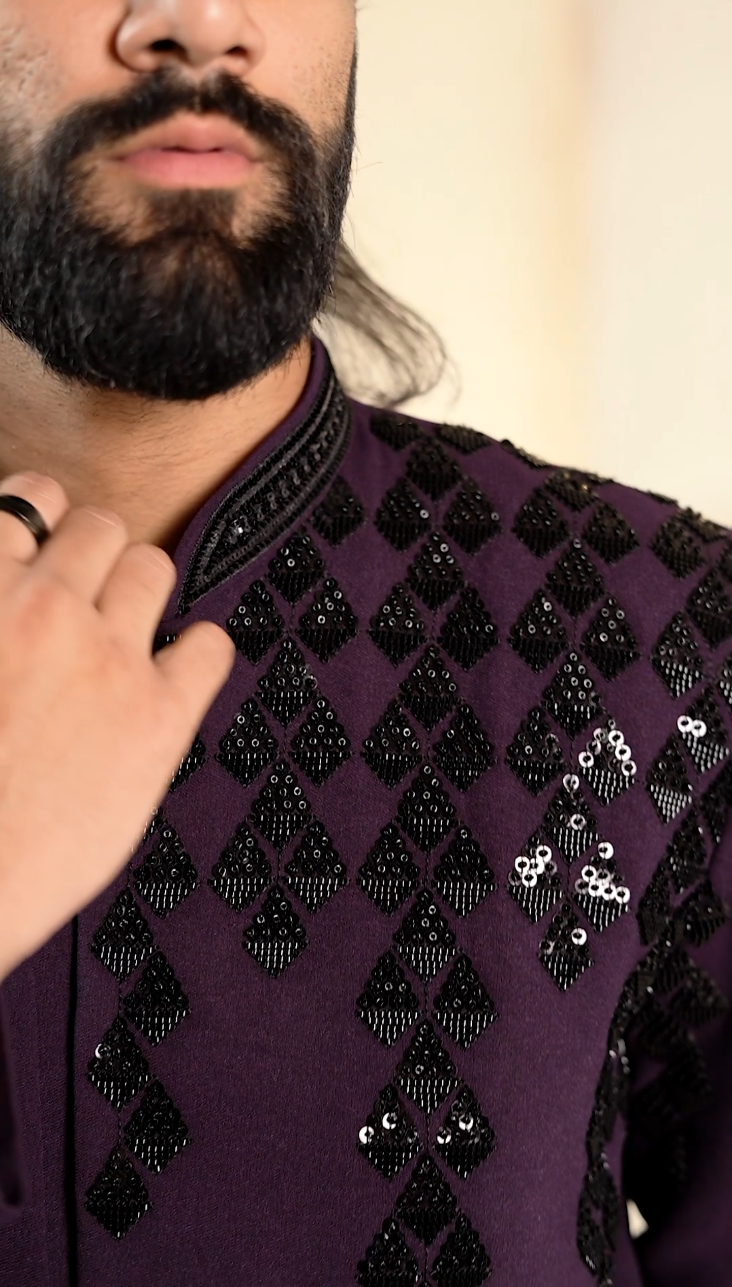 Luxury Purple Cutdana 2-Piece Jodhpuri Set