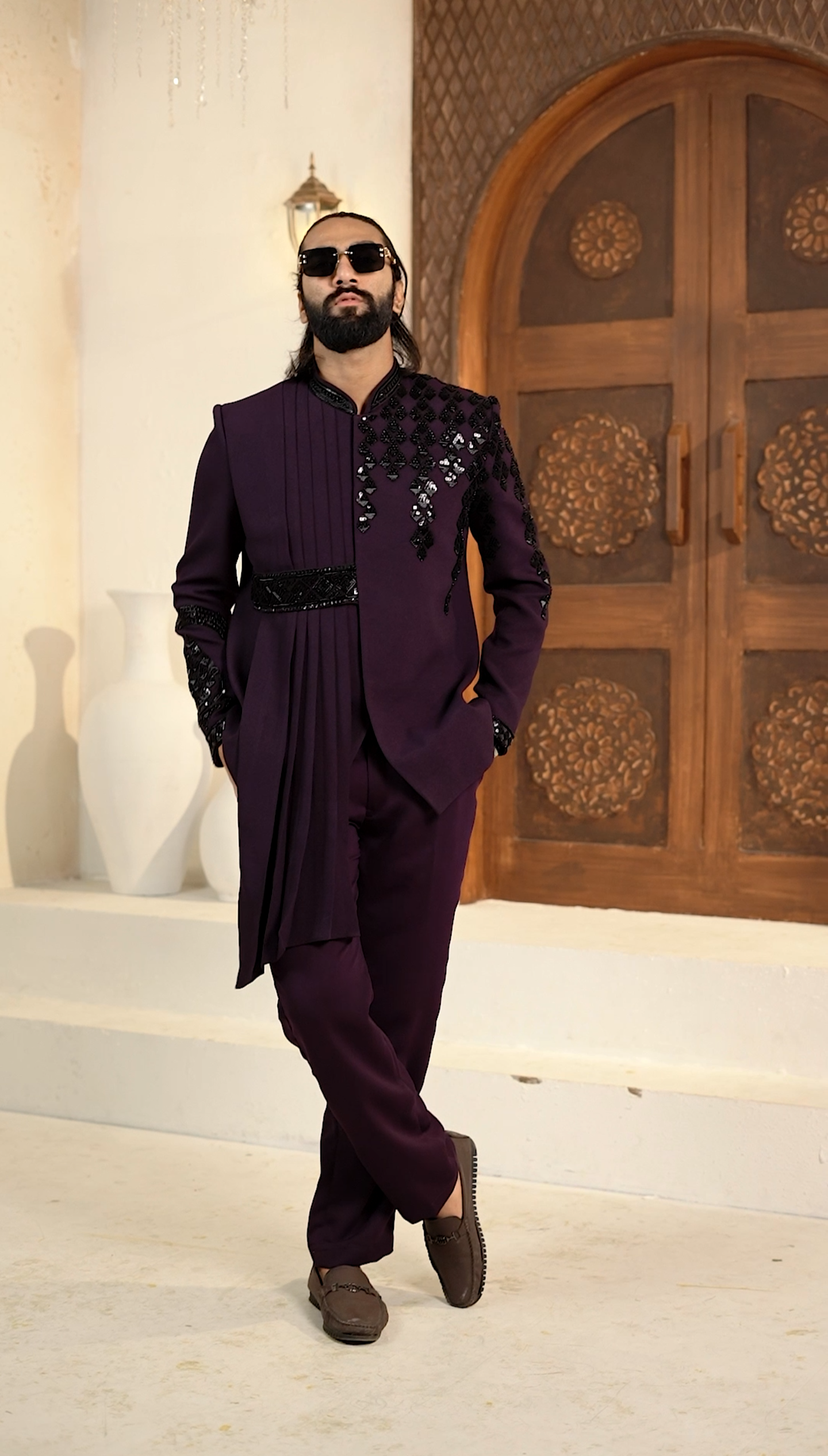 Luxury Purple Cutdana 2-Piece Jodhpuri Set