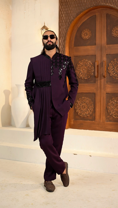 Luxury Purple Cutdana 2-Piece Jodhpuri Set