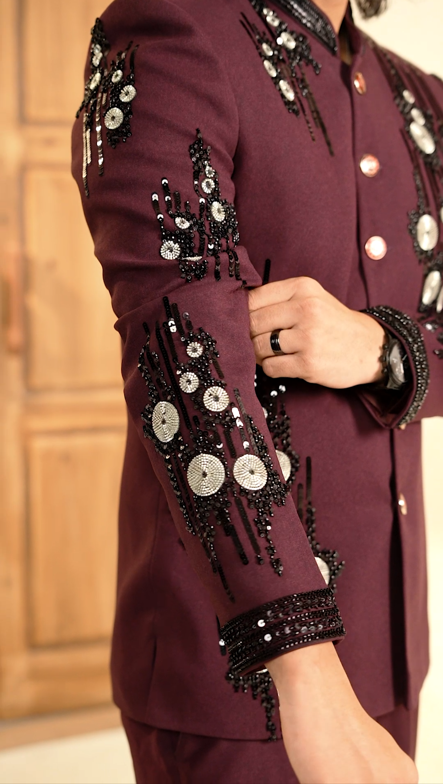 Royal Maroon Cutdana 2-Piece Jodhpuri Set