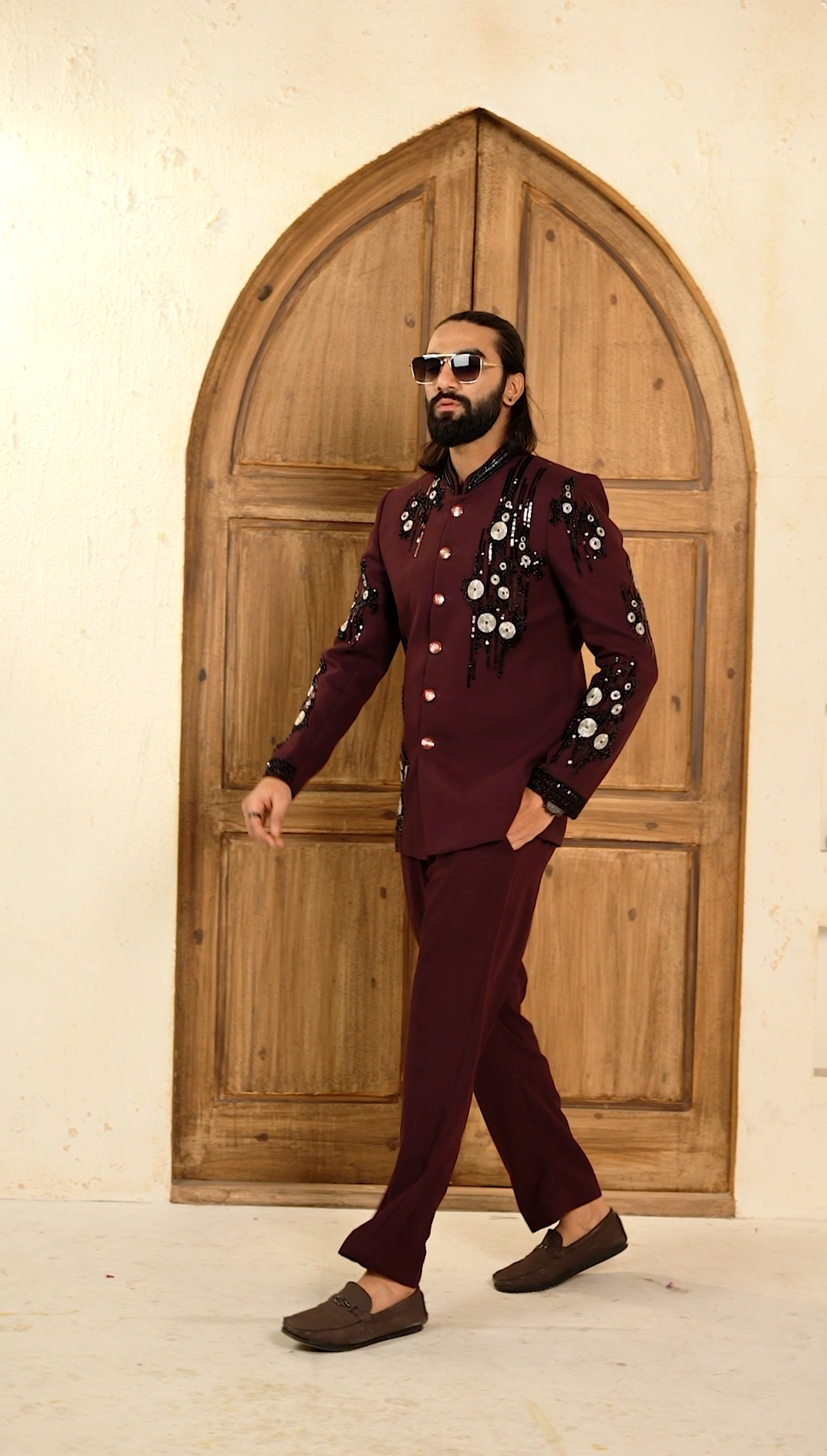 Royal Maroon Cutdana 2-Piece Jodhpuri Set