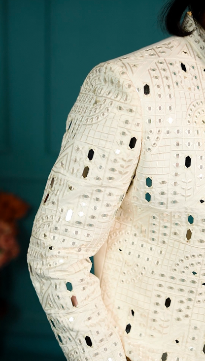 Elite Jodhpuri 3-Piece Suit – Mirror & Sequin Embroidered  Elegance in White