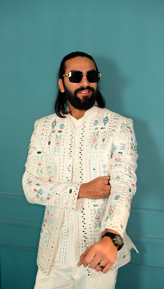 Royal Reflection: Colored Mirror-Embellished 3-Piece Jodhpuri Set