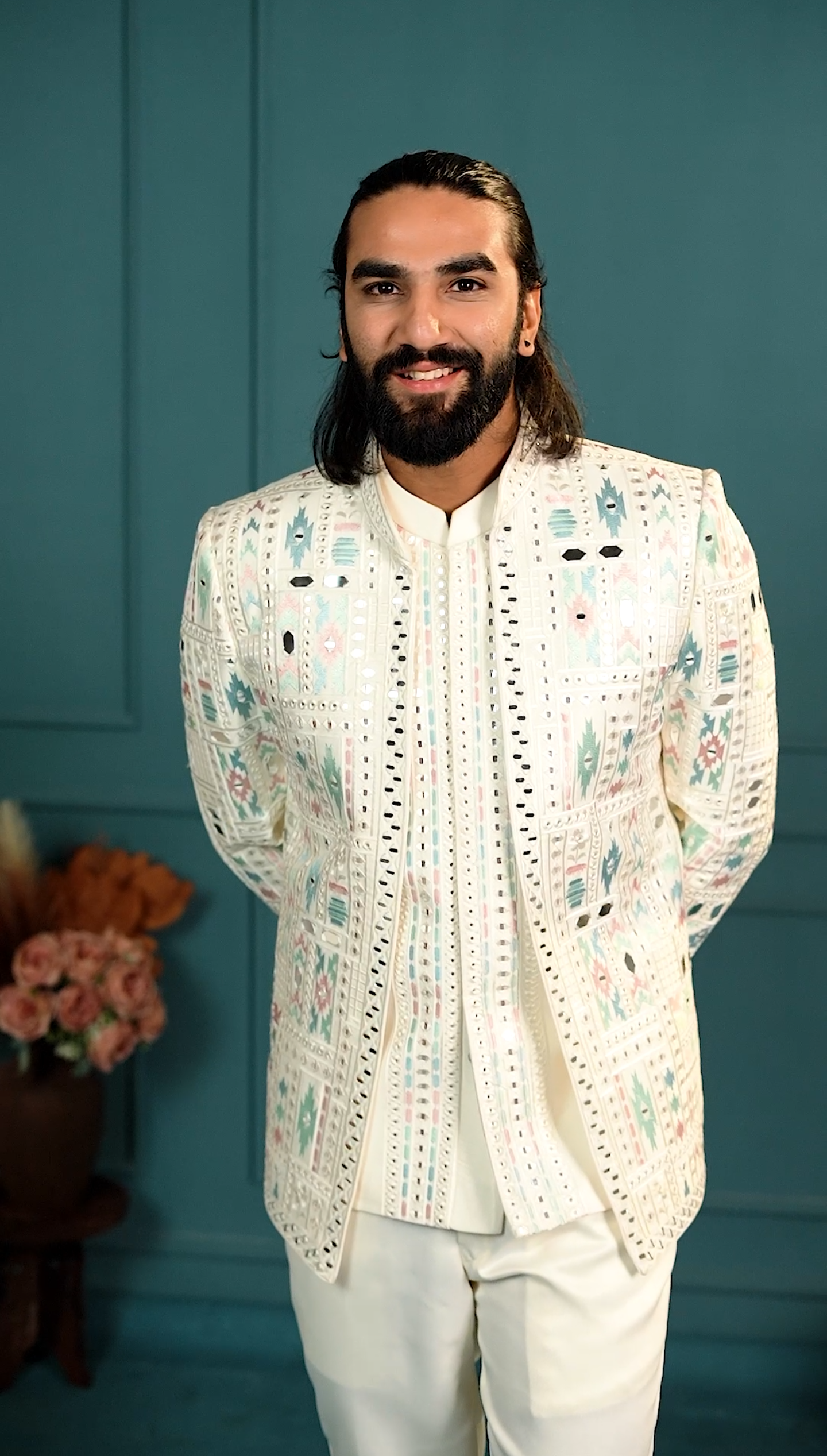 Royal Reflection: Colored Mirror-Embellished 3-Piece Jodhpuri Set