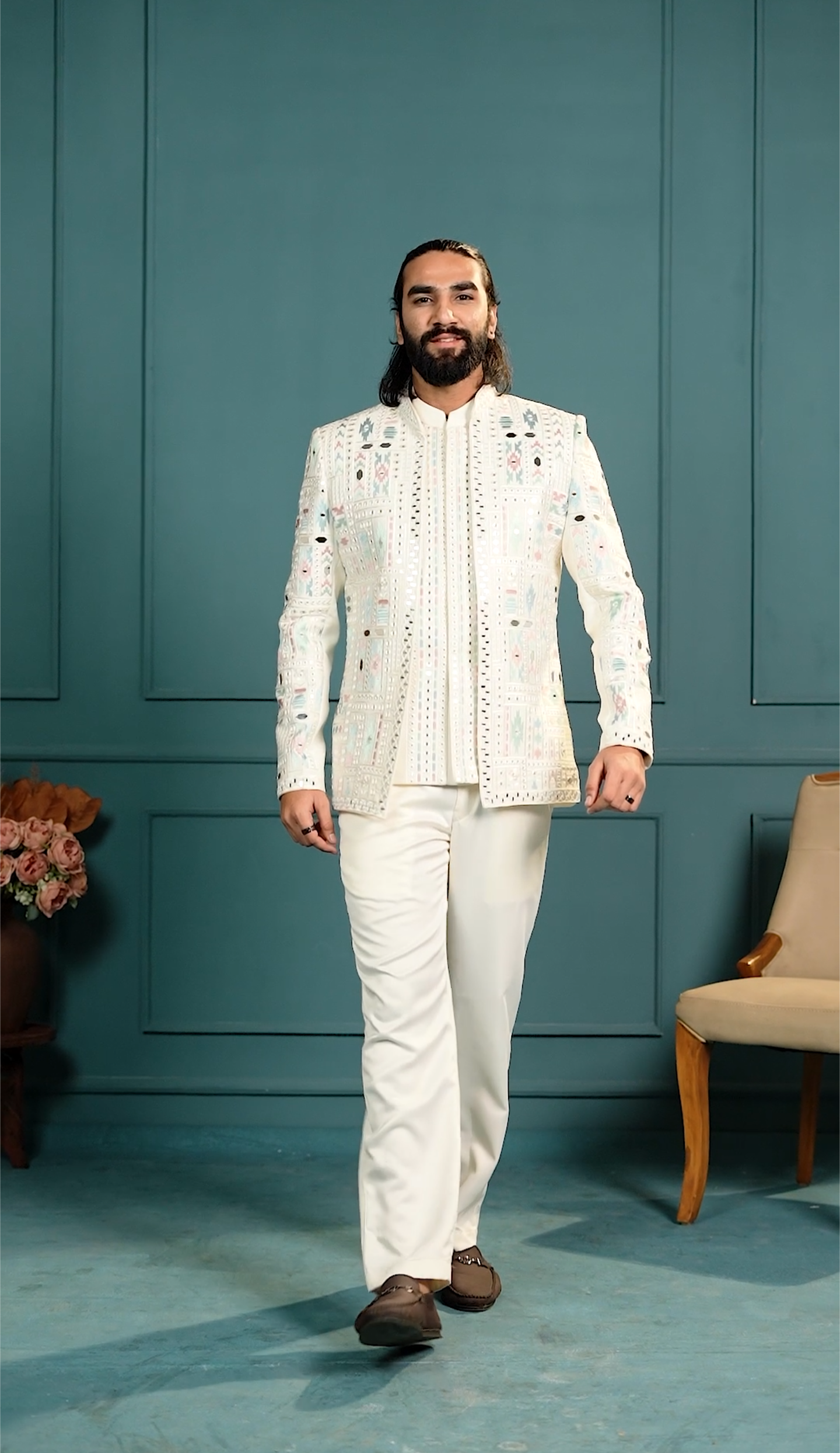 Royal Reflection: Colored Mirror-Embellished 3-Piece Jodhpuri Set