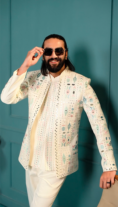 Royal Reflection: Colored Mirror-Embellished 3-Piece Jodhpuri Set