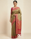Olive Green Soft Pure Kanjivaram Silk Saree | Saspira Luxe