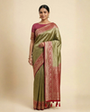 Olive Green Pure Kanjivaram Silk Saree | Saspira Luxe