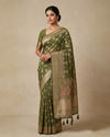 Olive Green Pure Gaji Silk Saree | Saspira Luxe