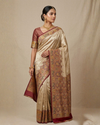 Champagne Gold Pure Kanjivaram Silk Saree | Saspira Luxe