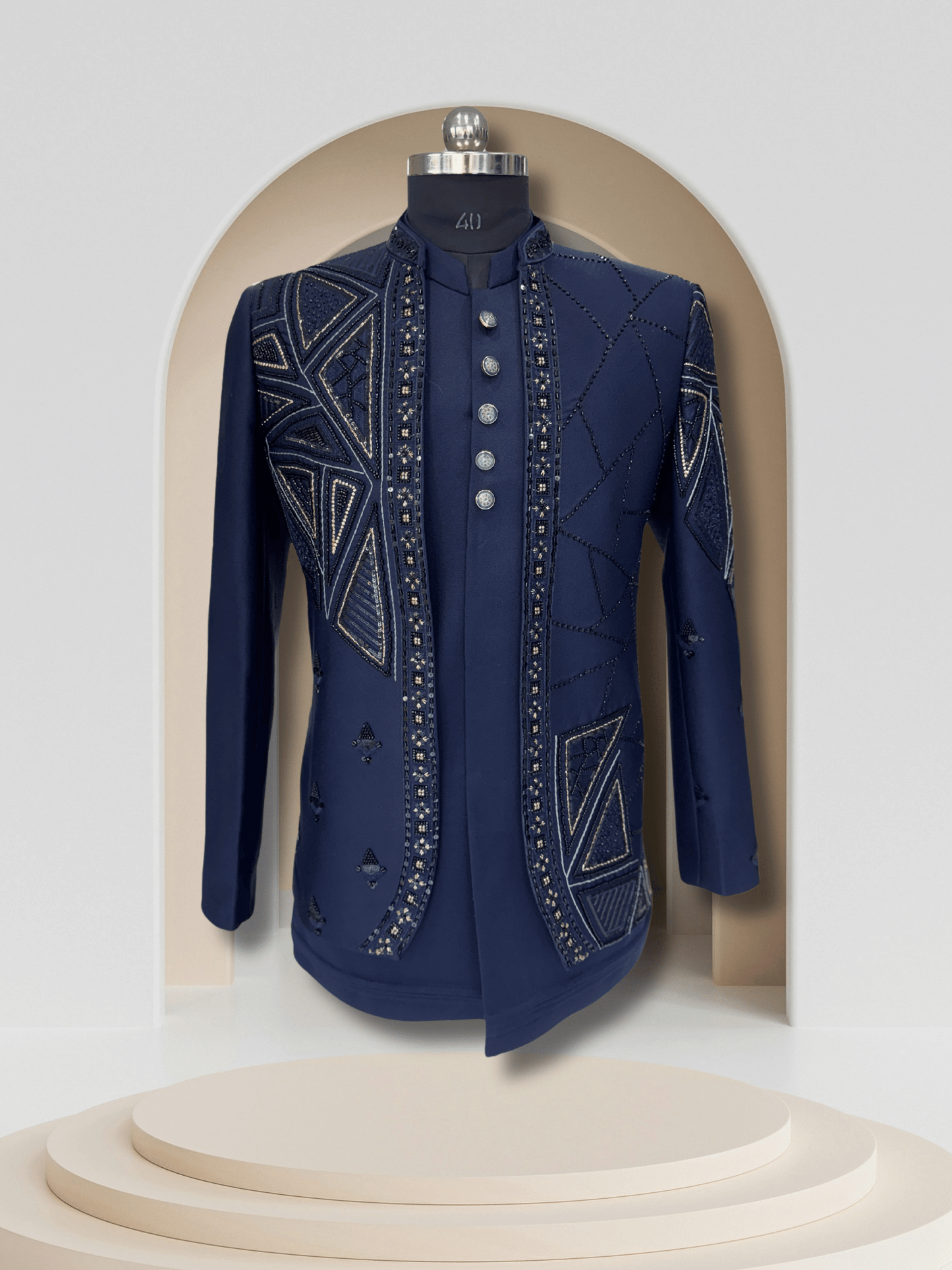 Designer Open Jodhpuri 3-Piece Set – Embroidered Elegance in Blue