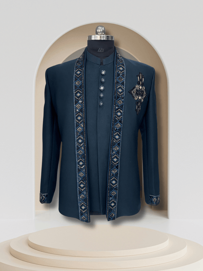 Signature Jodhpuri 3-Piece Suit – Embroidered One-Side Chest Butta Elegance in Rama Green