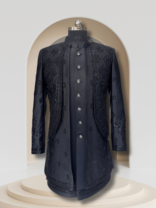 Nocturne – Textured Black Indo-Western Set (3 Piece)