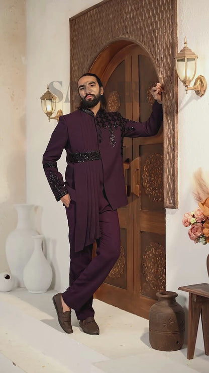 Luxury Purple Cutdana 2-Piece Jodhpuri Set
