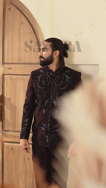 Royal Purple Cutdana 2-Piece Jodhpuri Set