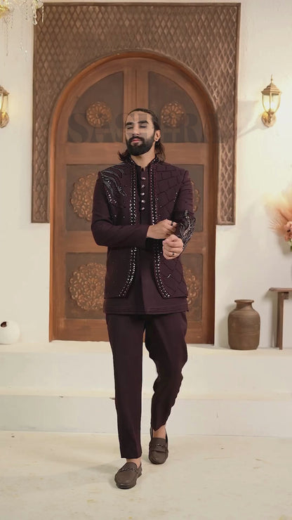 Royal Open Jodhpuri 3-Piece Set – Embroidered Elegance in Blue